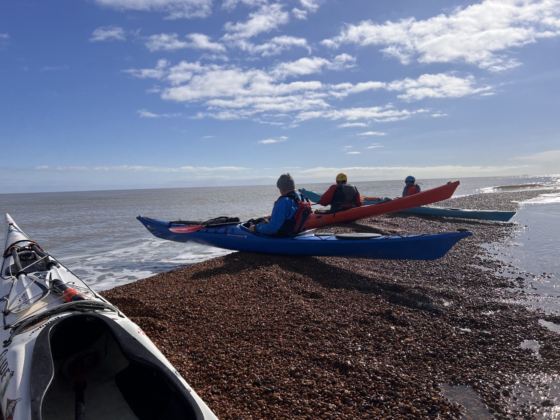 Launching from the offshore shoals on the Coastal Confidence sea kayaking training course over 2 days with NOMAD Sea Kayaking in Suffolk, UK.